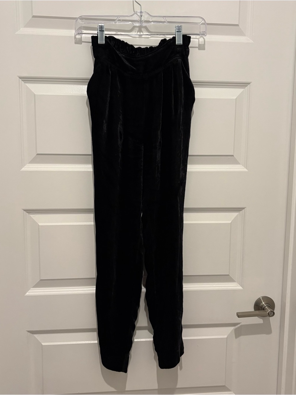 Ramy Brook Black Velvet Paperbag Waist Joggers